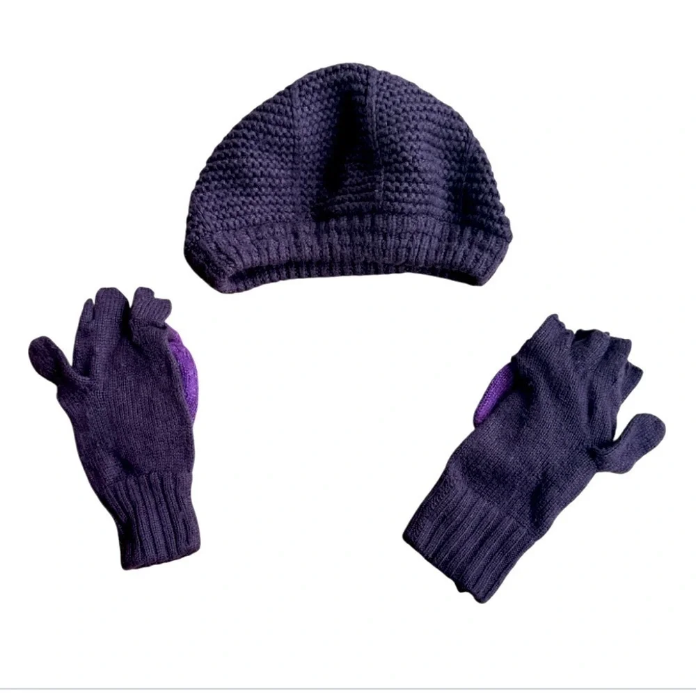 Banana Republic Viscose Cashmere Blend Beret Gloves Set Purple Plum